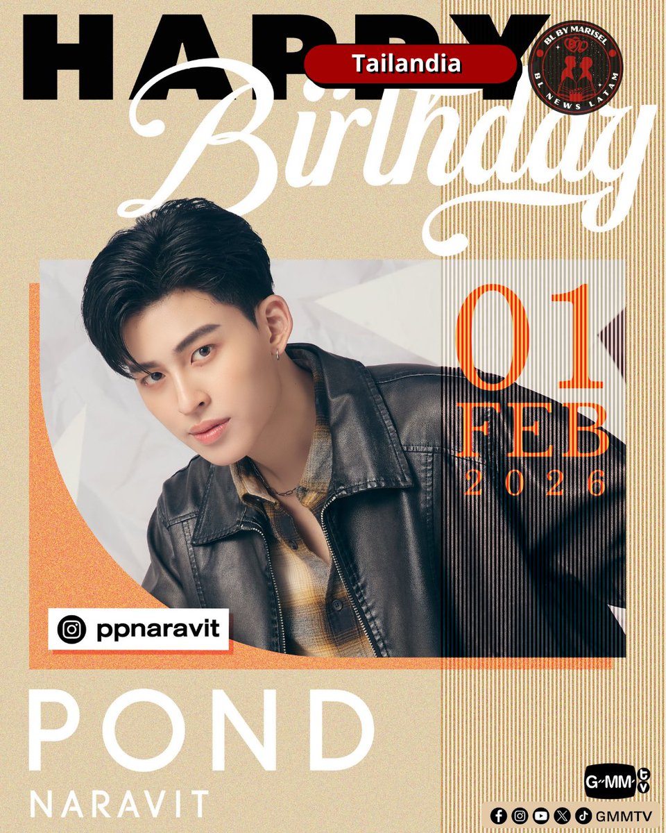BLNEWSLATAM's tweet image. #PondNaravit #HappyPondDay2026 #JASPER #BLNewsLatam #GMMTV

¡Feliz Cumpleaños, Pond Naravit! 🎂

Feliz cumple 25, Pond! 🎂 Cantante, bailarín, actor y miembro de Jasper. ¡Hoy 1 de febrero celebramos tu talento!