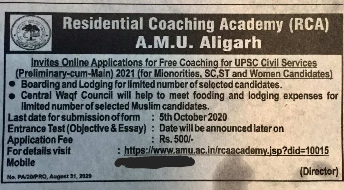 Aligarh Muslim University Residential Coaching Academy is govt funded.

It offers free, fully residential coaching for UPSC to minorities, SC/ST, and women.

General/OBC women are eligible for this coaching, but General/OBC men are not. Why? If minority men are eligible, on what