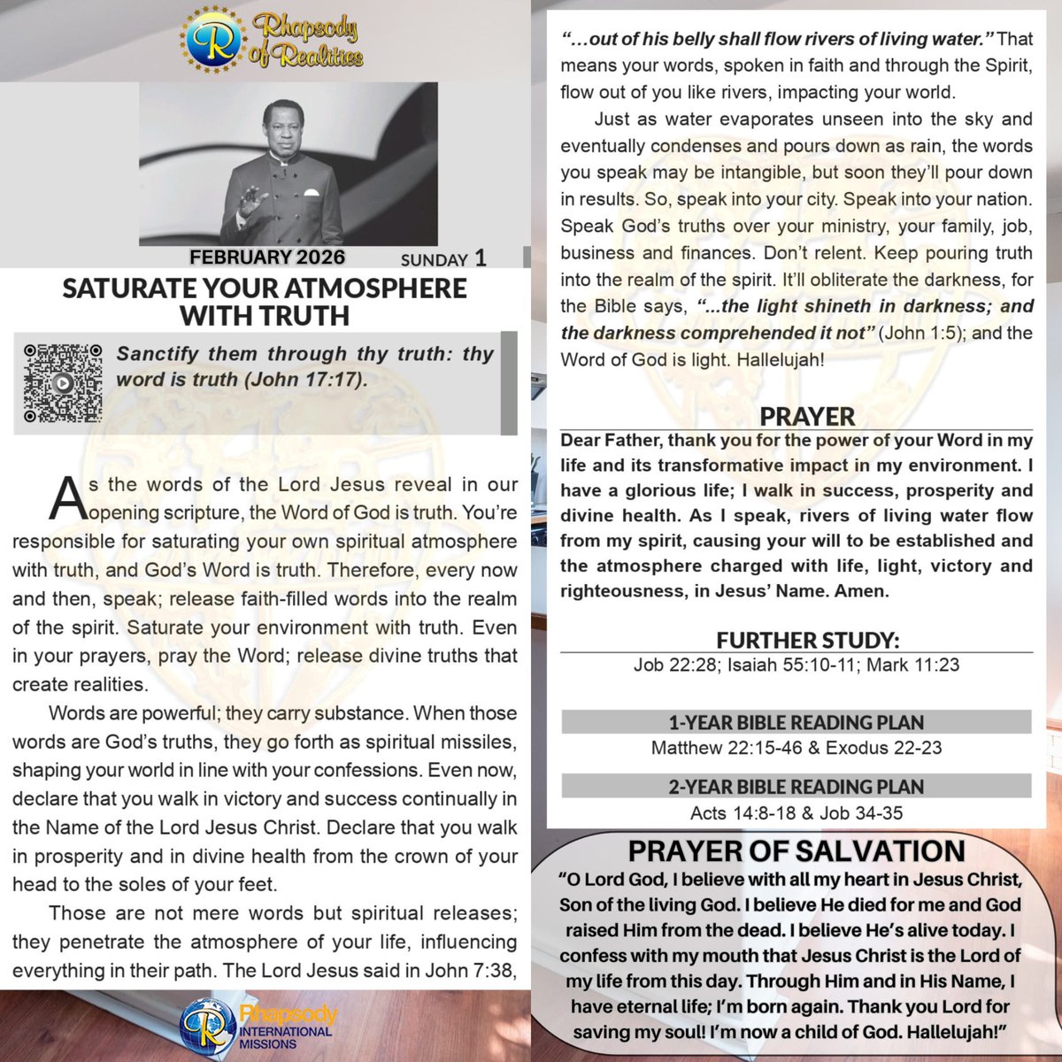 You are responsible for what goes on around you.  
Through your faith-filled declarations, Scripture-based prayers, and consistent speaking of divine realities, you release 'spiritual missiles' that shape your life, home, job, family, city, and even nation.  Your words may seem