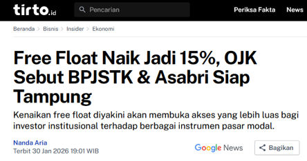 Strategi_Bisnis's tweet photo. Untuk mencegah aksi gorengan saham, free float saham akan dinaikan jadi 15% (tadinya hanya 7,5%). 

Butuh sekitar dana Rp 250 triliun untuk menyerapnya. Uangnya dari mana??

Dari dana pekerja BPJS-TK? Wait.  

Mari kita ulas. 

Free float ini intinya saham yg dijual di BEI dan terbuka buat publik buat beli/jual. 

Kalau porsi saham yg bebas dijual-belikan di BEI sedikit (misal hanya 7,5%), maka ini relatif mudah untuk digoreng. Tak butuh modal banyak bagi bandar buat melakukan aksi dongkrak harga secara artifisial. 

Nah untuk membuat bandar sulit menggoreng, maka free float atau saham yg bebas dijual wajib minimal 15% dari total saham perusahaan itu. 

Dengan porsi saham terbuka yg jauh lebih besar, maka logikanya butuh modal yg jauh lebih banyak untuk lakukan aksi manipulasi harga. 

(Tentu saja selain free float, BEI wajib ciptakan beragam aturan lain untuk cegah manipulasi harga). 

Cuma kalau saham yg bebas dijualbelikan naik jadi 15%, siapa yg akan beli? Siapa yg akan menyerapnya? 

Dg free float naik jadi15%, estimasi dibutuhkan dana sekitar Rp 250 triliun untuk menyerapnya. Dananya dari mana?

Team Airlanggan bilang dana investasi beragfam lembaga pensiun (misal dari BPJS - TK), akan dilonggarkan. Selama ini maksimal hanya 8% yg boleh diinvest ke pasar modal. Maka akan ada aturan maksimal dinaikkan jadi 20%.

Artinya akan ada modal besar yg akan membanjiri pasar modal RI. Harapannya, free float 15% pada akhirnya bisa terserap pasar dengan baik. 

Hanya saja perlu hati-hati. 

Jika nanti investasi ratusan triliuan (sebagian bahkan dari BPJS - TK) ditaruh di Bursa Saham Indonesia, tapi kualitas emitennya kurang solid, bahaya juga. 

Sayangnya, di RI ini emiten yg kualitasnya solid dan stabil (dan mampou serap dana investor mega trilunan) hanya sektor big banks (BBCA, BMRI dan BBRI). 

Kalau kinerja emitennya banyak yang tidak bagus dan penuh financial engineering, maka investasi triliunan itu bisa menjadi loss yg amat besar.