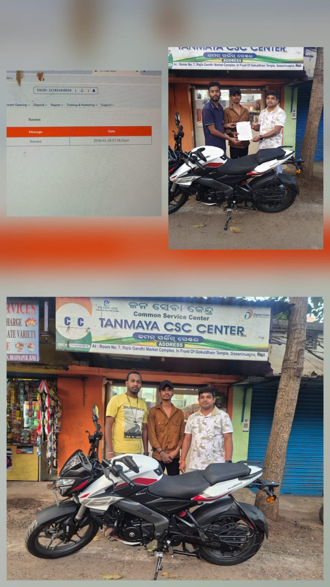 🎉 Success Update 🎉
Lead generated by VLE Sumanta  Maharana, Vle Ganjam District
✅ Bajaj Auto Loan – Bike
💰 Loan amount successfully disbursed today
Empowering customers with easy finance solutions 🚀
#VLE #CSC #BajajAutoLoan <a href="/CSCegov_/">CSCeGov</a> <a href="/OdishaSpv/">CSC SPV Odisha</a> <a href="/MohdRiaz0/">Mohammed Riaz</a> <a href="/jroutofficial/">Jitendra Rout</a>