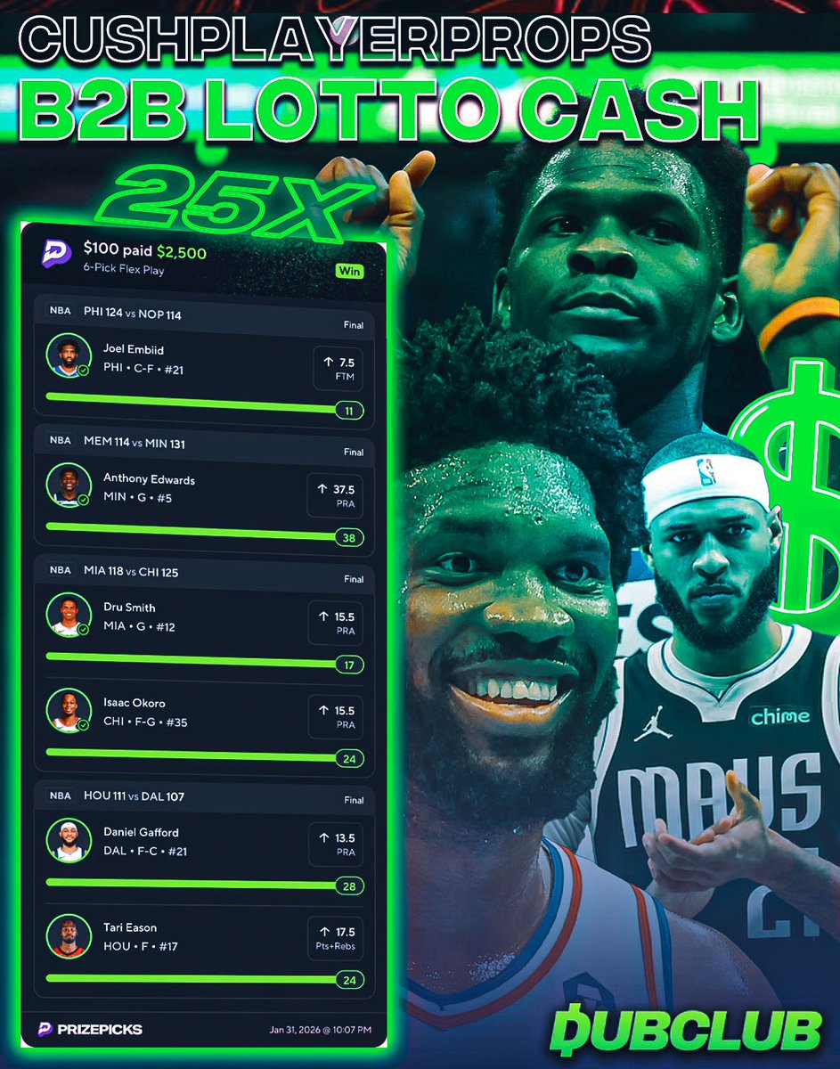 JUST TAKE A SECOND &amp; LOOK AT THIS.. 🤯

B2B 25X!!!✅☢️☢️☢️

STOP SLEEPING. Join for 30% OFF!🔽
dubclub.win/CushPlayerProp…

Lets see those slips!!🗣️