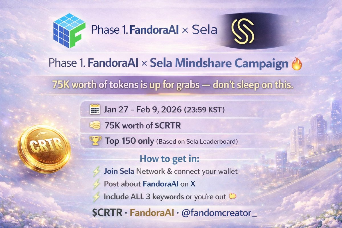 $CRTR  FandoraAI  <a href="/fandomcreator_/">FANDOM CREATOR</a>
🔸Never stop sharing with this amazing project, everyone at <a href="/fandomcreator_/">FANDOM CREATOR</a> !  $CRTR  #FandoraAI  <a href="/fandomcreator_/">FANDOM CREATOR</a>
🔸Phase 1: The FandoraAI × Sela Mindshare Campaign was never created to chase short term noise. From the beginning, it has been a