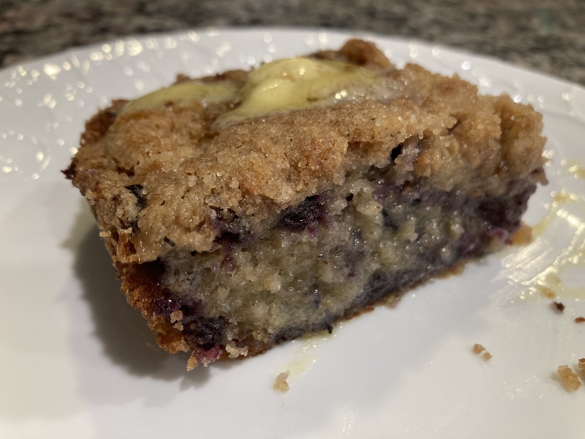 livewellian's tweet image. Friends, Mom made blueberry crumble cake. We love blueberry crumble cake. 🫐🐶💜 #beagle #dogs #sharingiscaring