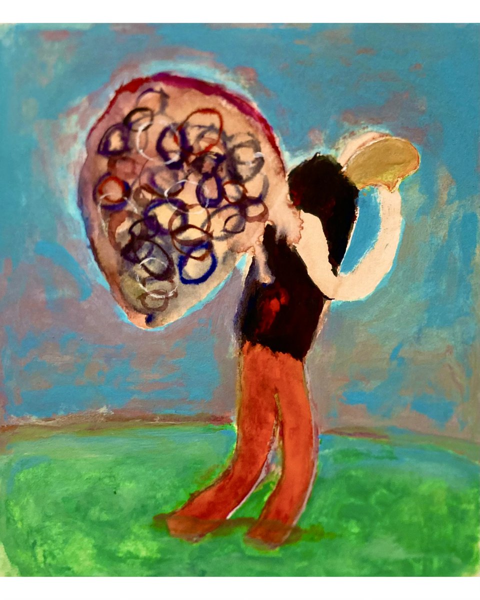 仮面をつけて」 紙に水彩、アクリル 2025 210×175mm 素顔を見られない