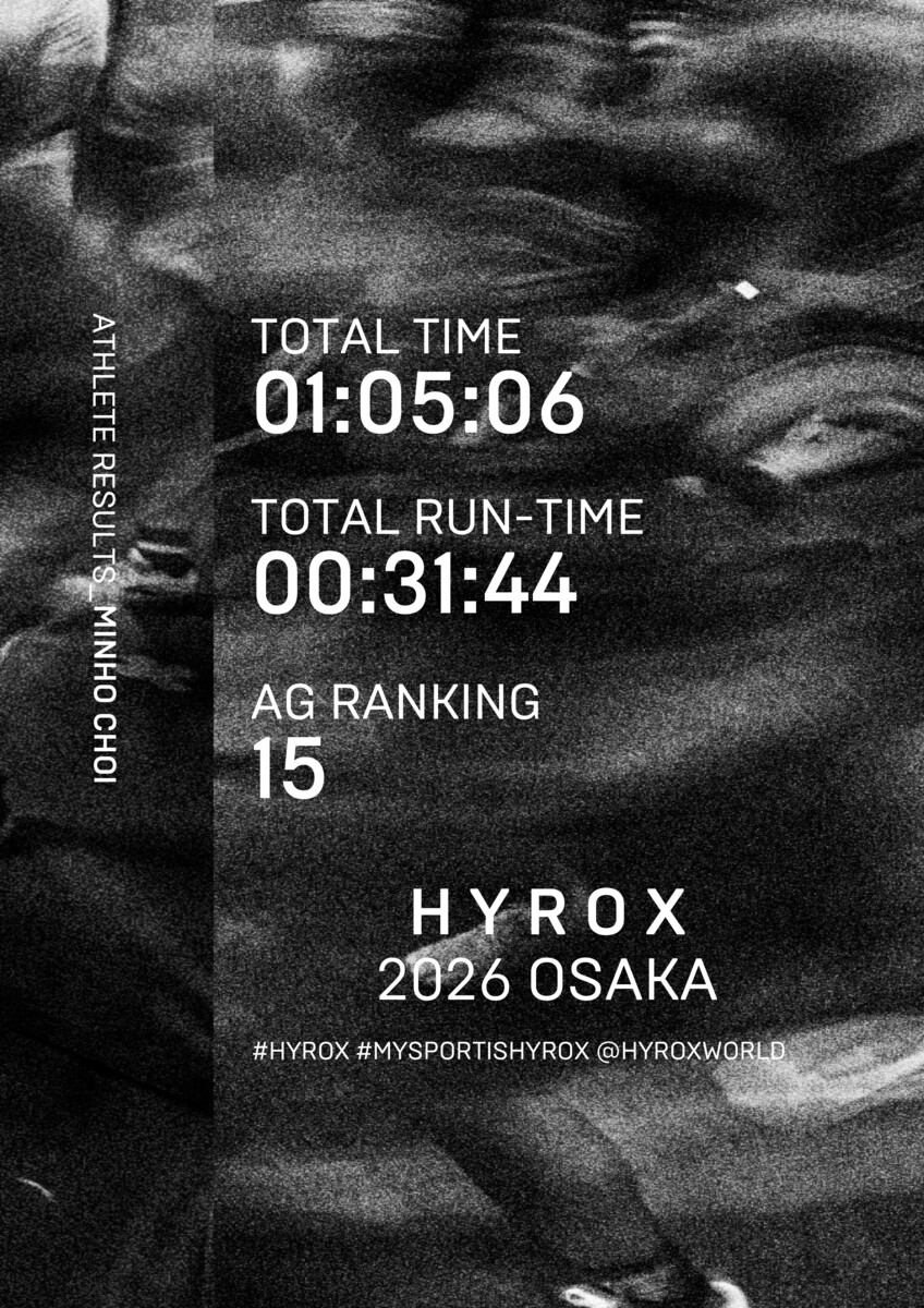 Shinee_Fan_Base's tweet photo. #MINHO Delivers a Strong Performance at HYROX Osaka 2026 🏅🔥

Minho finished in 1:05:06 with a 31:44 total run time, ranking 15th in his age group and 42nd overall in his division 💪🏻 congratulations, Minho!

⏱ Total time: 1:05:06
🏃 Total run time: 31:44
🏅 Age Group Ranking: 15
📊 Overall Rank (M/W): 42

🔗https://t.co/7IUOGWBzuX