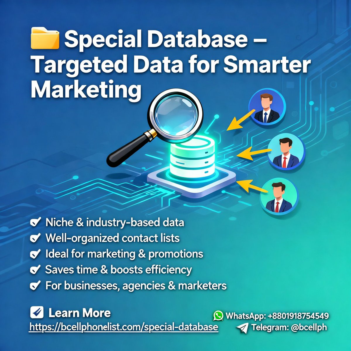 bcellphonelist's tweet photo. 📂 Special Database – Targeted Data That Works
Reach the right audience with niche-focused, organized contact data 🎯

🔗https://t.co/EED6c3fg8g
📲WhatsApp: +8801918754549
💬Telegram: @bcellph

#SpecialDatabase #TargetedData #LeadGeneration #DigitalMarketing #MarketingDatabase https://t.co/1gr8ZCZB2w