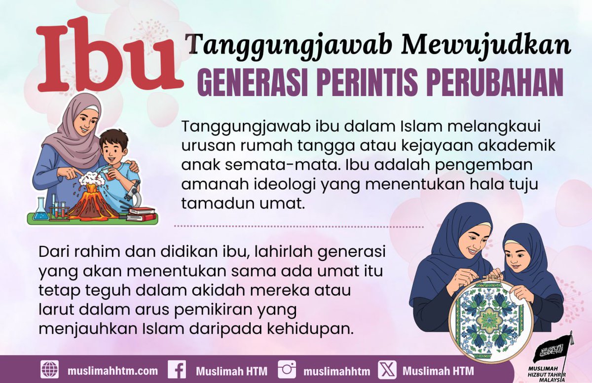 Muslimah_HTM's tweet image. Ibu dan Tanggungjawab Mewujudkan #Generasi Perintis Perubahan

Ibu memainkan peranan strategik bukan sahaja dalam membentuk karakter anak, tetapi juga sebagai penjaga ideologi Islam dan pengawal masa depan umat.. 

Artikel penuh: wp.me/pdmUzG-afr