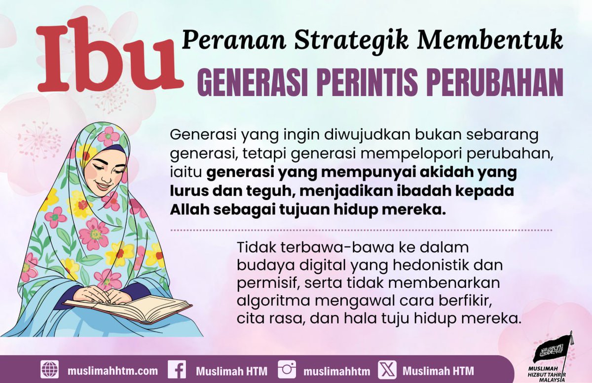 Muslimah_HTM's tweet image. Ibu dan Tanggungjawab Mewujudkan #Generasi Perintis Perubahan

Ibu memainkan peranan strategik bukan sahaja dalam membentuk karakter anak, tetapi juga sebagai penjaga ideologi Islam dan pengawal masa depan umat.. 

Artikel penuh: wp.me/pdmUzG-afr