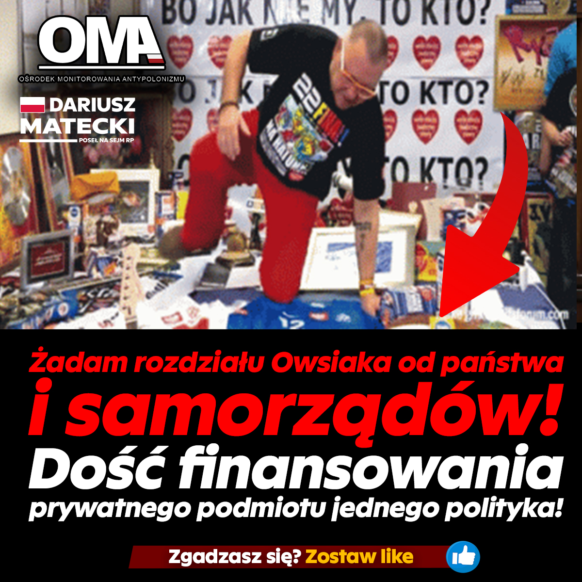 📢 Owsiak – polityczny celebryta na państwowym garnuszku!?

Od lat obserwujemy, jak samorządy rządzone przez Platformę Obywatelską oraz spółki Skarbu Państwa wydają miliony złotych na wsparcie prywatnej fundacji Jerzego Owsiaka. Te pieniądze – zamiast trafiać bezpośrednio do