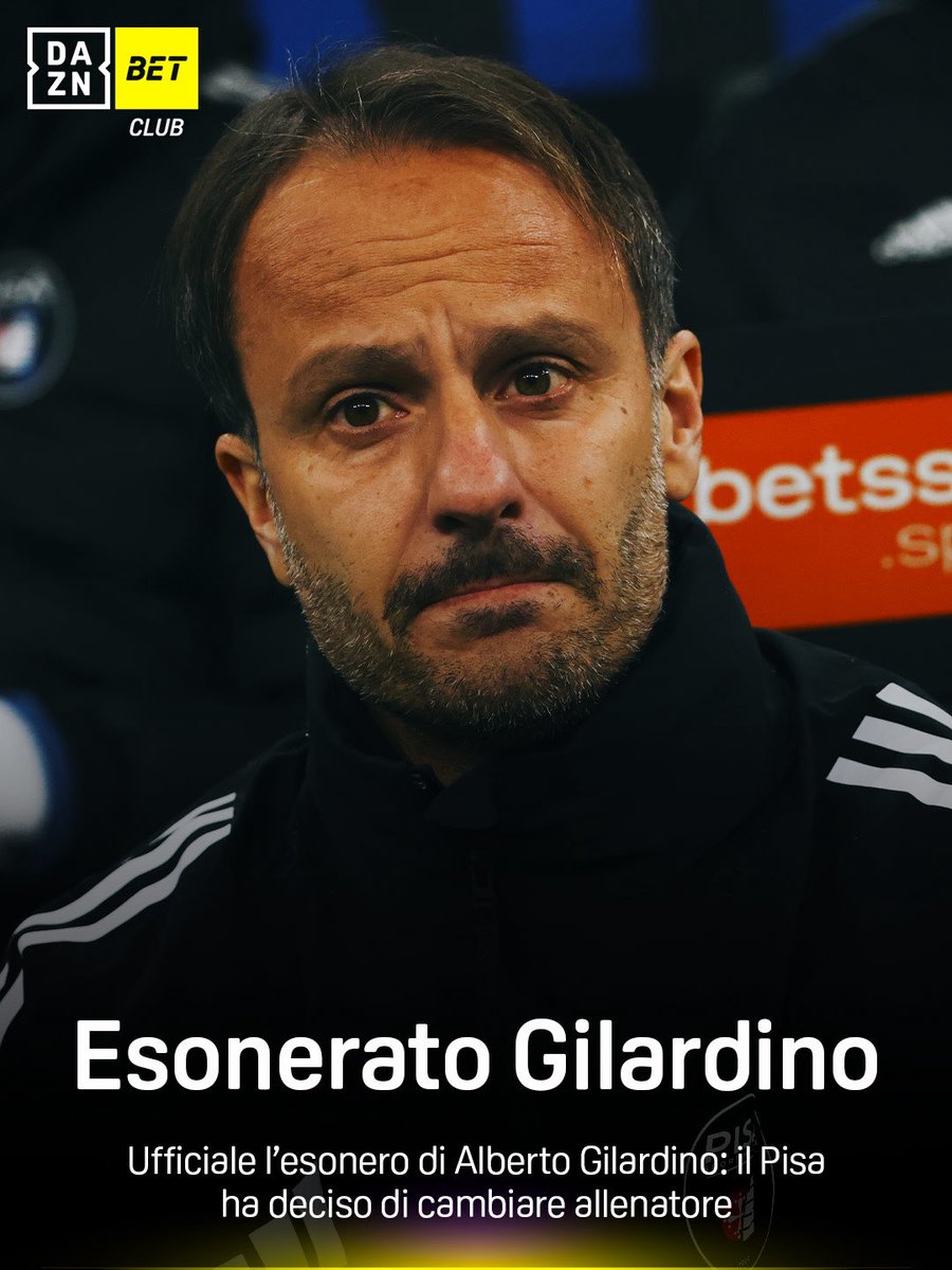 DAZN_IT's tweet photo. È ufficiale: il Pisa ha esonerato Gilardino ❌
Il club toscano ha deciso di cambiare guida tecnica ⚽️ 

#Pisa #DAZNBetClub https://t.co/WagktHxkB1