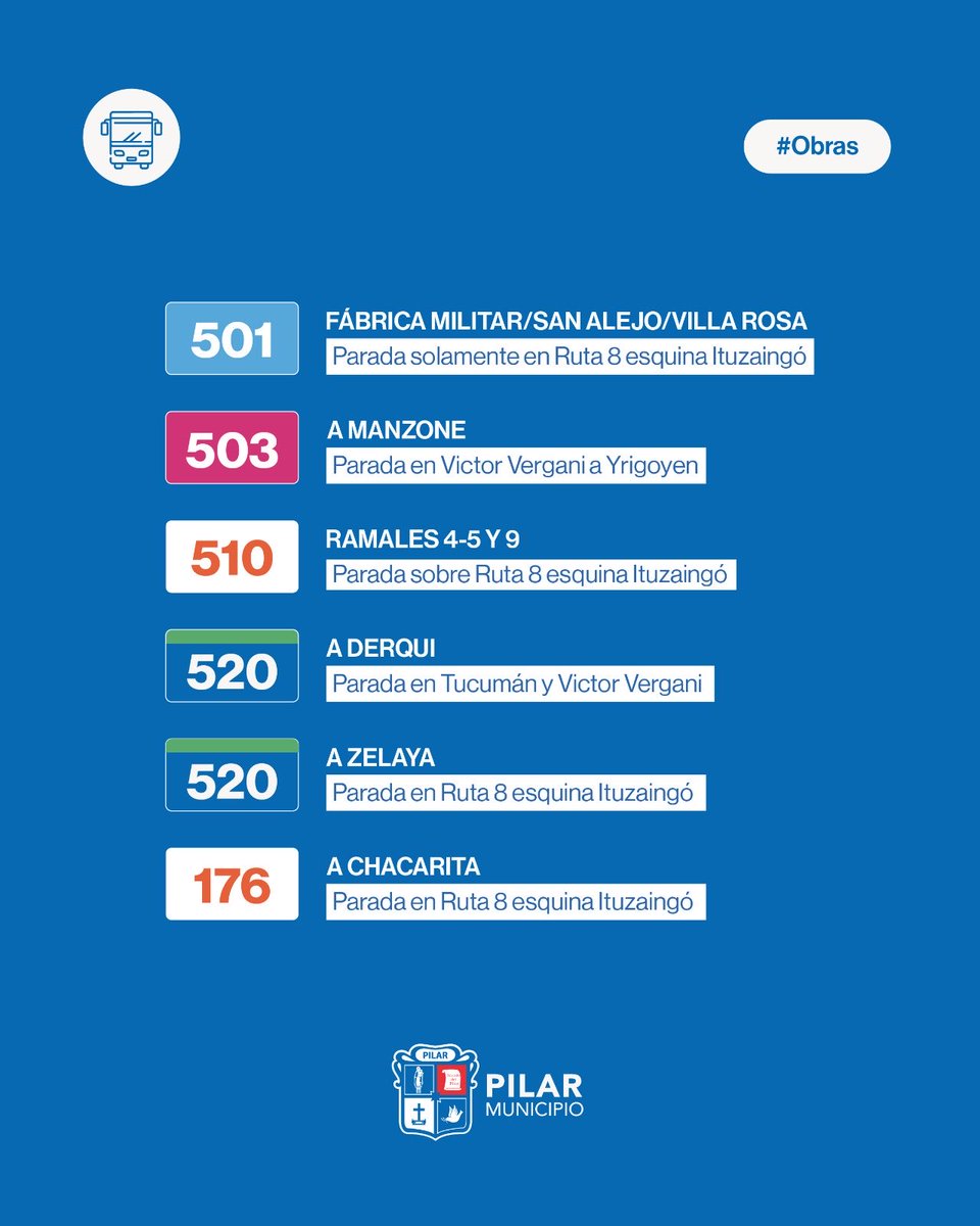 MunicipioPilar's tweet photo. ‼️Mapa de las paradas de colectivos provisorias en Pilar Centro‼️

Seguimos avanzando con la obra hidráulica en Pilar Centro y por eso te acercamos donde vas a encontrar las paradas de colectivo provisorias 🚧👷‍♂️

👉🏼 Desliza y conoce toda la información que necesitas. https://t.co/70HCCDkFzC