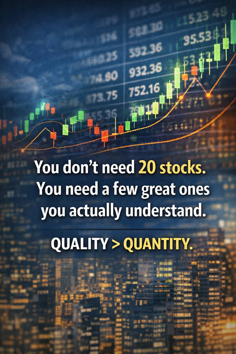 FridgeFinancial's tweet photo. Most people think diversification means owning as many stocks as possible!

But owning 20 stocks you don’t understand isn’t diversification — it’s just confusion.

You need a few strong businesses you actually believe in…

Quality > quantity.

#finance #FinancialLiteracy https://t.co/rvepSvOc3F