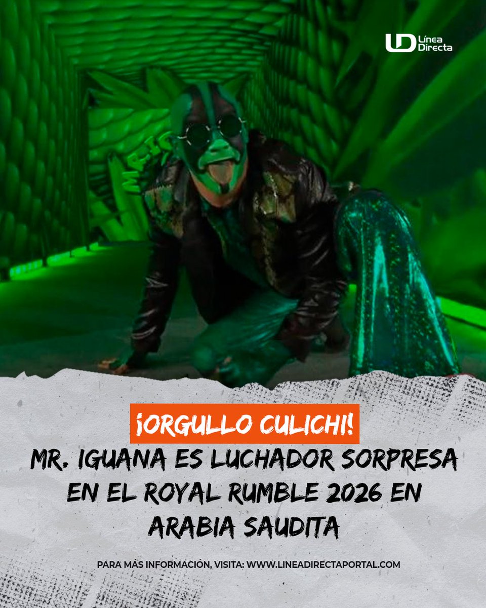 linea_directa's tweet image. ¡Orgullo culichi! Mr. Iguana (@MrIguana) 🦎 es luchador sorpresa en el Royal Rumble 2026 en Arabia Saudita 🇸🇦

🔗ldportal.com/4qeJNWF

El luchador sinaloense participó en el magno evento de WWE 🤼‍♂️ en Riyadh y se robó el show durante su participación

#MrIguana #Lucha #Deportes
