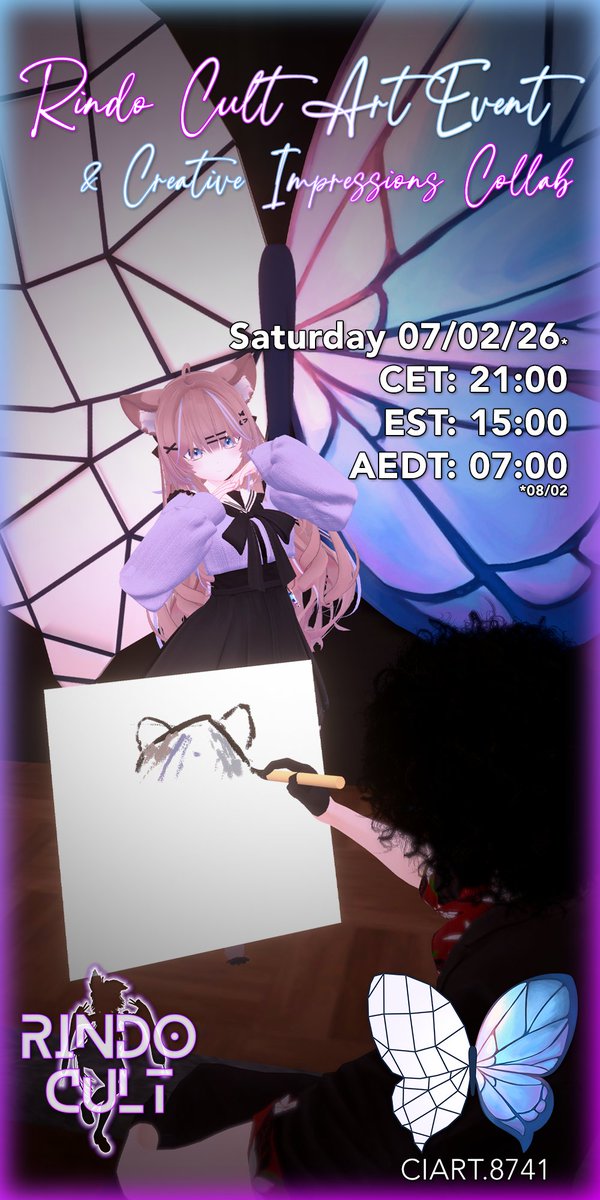 Don't forget Guys, in about 1 Week we will be hosting a Art Event/Collab with <a href="/creative_impr/">Creative Impressions</a>!
Make sure to go check them out as well!

#VRChat #vrc #vrcgroup