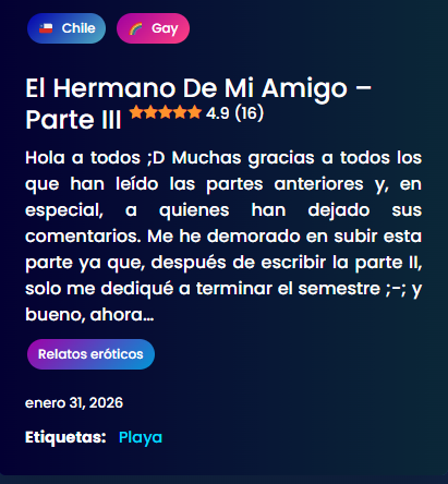 𝗥𝗘𝗟𝗔𝗧𝗢: El hermano de mi amigo – Parte III 🍆🔥

𝗥𝗘𝗟𝗔𝗧𝗢 𝗖𝗢𝗠𝗣𝗟𝗘𝗧𝗢: kyunix.com/el-hermano-de-…