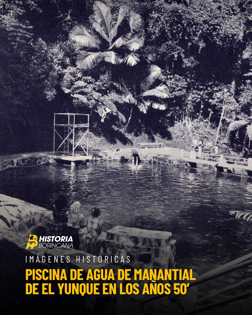 Bañarse en una piscina alimentada por agua fría de montaña en pleno bosque fue uno de los planes más comunes en el Bosque Nacional El Yunque.

La escena de esta foto captura a Baño Grande, una charca artificial recreativa construida durante la era del New Deal por el Cuerpo Civil