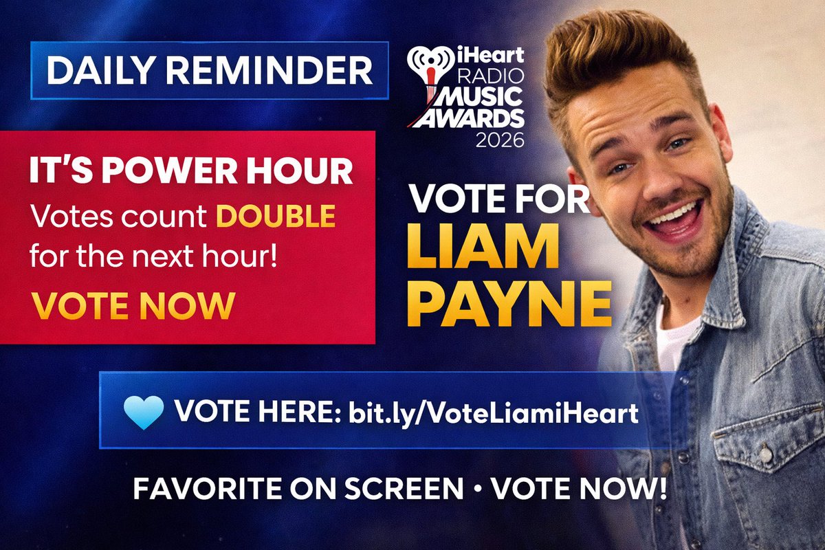 VoteLiam4876's tweet photo. 🚨 VOTE FOR LIAM 🚨

💥 IT'S POWER HOUR - VOTES COUNT DOUBLE 💥

Vote for #LiamPayne and 'Building The Band' at #iHeartAwards 🎤

VOTE HERE 👉 https://t.co/JLgNKhsrEZ

#VoteLiamPayne #BuildingTheBand https://t.co/iZZHvh5aEq