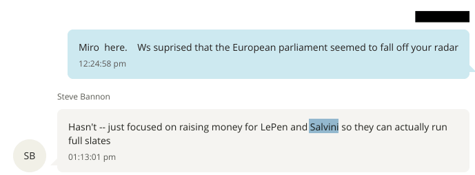 <a href="/a_libutti/">Alessandra Libutti 🇪🇺</a> Lo dice Bannon che stava tirando su soldi per LePen e Salvini.
Sarebbe interessante capire come sono arrivati al nostro ministro questi soldi
