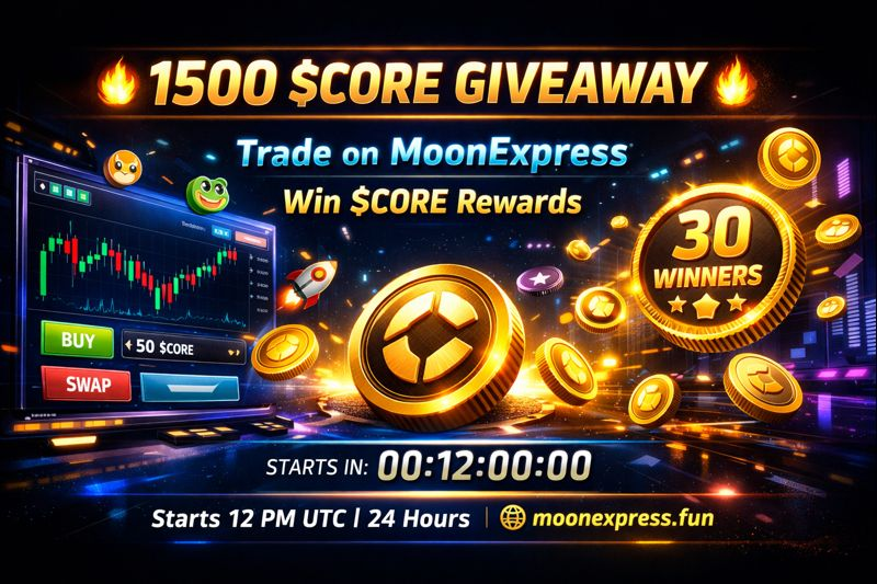MoonexpressFun's tweet photo. 🚀 1500 $CORE FOR @Coredao_Org LAUNCHING TRADING GIVEAWAY 🚀
Exclusive for #MoonExpress traders
💰 Total Prize Pool: 1500 $CORE
👥 Winners: 30 traders
🌐 Trade on: 👉 https://t.co/YARKtiBXtk
🧩 How to Join:
1️⃣ Trade at least 50 $CORE on any new #memecoin launch
2️⃣ Trading starts 12:00 PM UTC
3️⃣ Event runs for 24 hours
🏆 Rewards:
1500 $CORE shared among 30 winners
📸 Proof Required:
✅ Screenshot of trade
✅ Transaction hash
✅ Comment below with proof
⏰ Start Time: 12 PM UTC
Powered by #MoonExpress on #CoreDAO