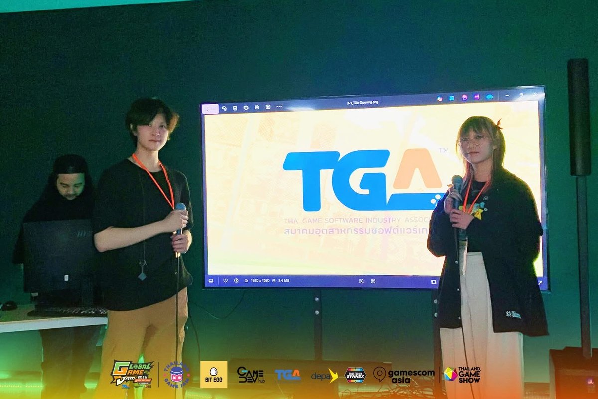 THgamejam's tweet photo. Highlights from Opening Day @ Global Game Jam 2026 at Game Dev Hub, Bangkok! 

Sponsored by TGA &amp; gamescom asia x Thailand Game Show

🗒️ Keynote: Richmond Lee (Bit Egg) &amp; Kumpalit Phuttipinyo (Game Dev Hub)
🎙️ Industry speaker sessions
🎮 Address by Sittichai Theppaitoon (TGA) https://t.co/Xnt1itYXWW