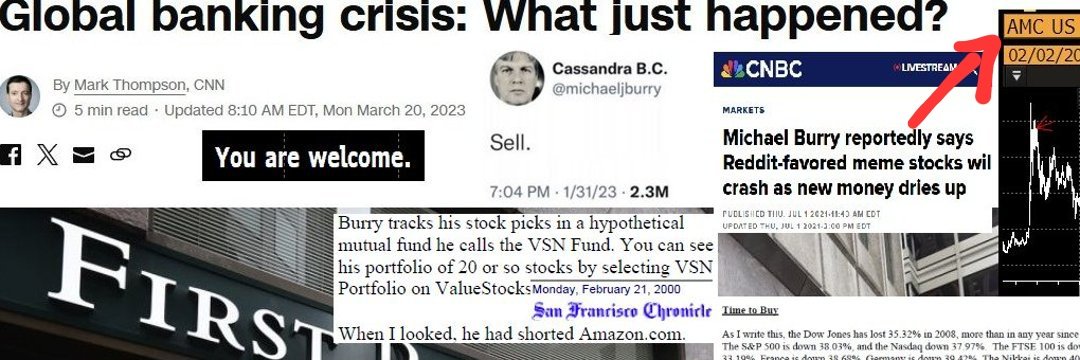 I’m just gonna leave this theory out here for everyone. What are the odds on the $GME &amp; $AMC acquisition / Merger? I believe It IS real and here's why:  Look at <a href="/michaeljburry/">Cassandra Unchained</a> and this X banner! <a href="/CEOAdam/">Adam Aron</a> then said something big is going to be announced end of January or early