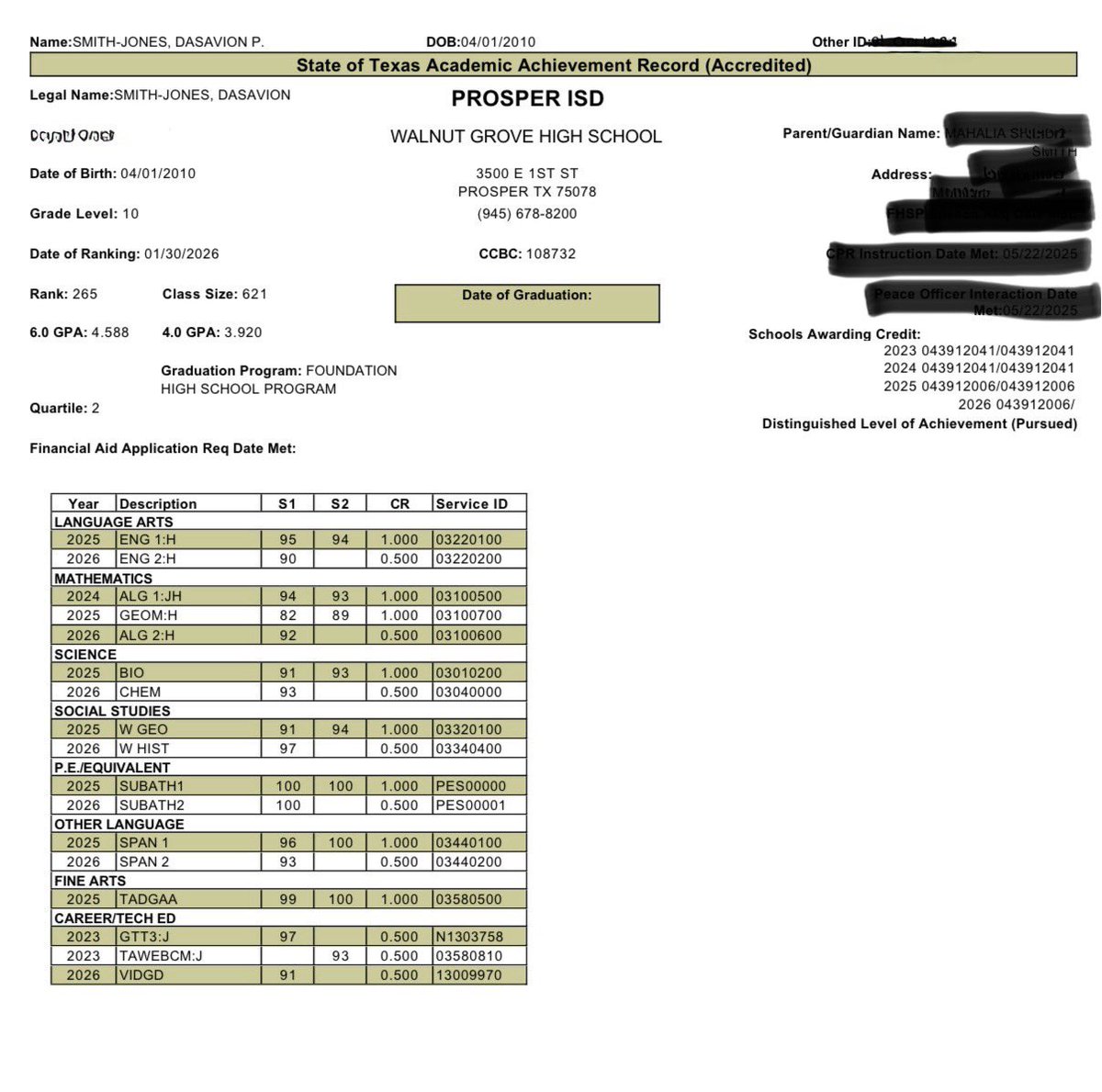 End of first semester transcript | 3.9 GPA Unweighted | Put Student Before Athlete and GOD Over All #athlete #TXHSFB #football
