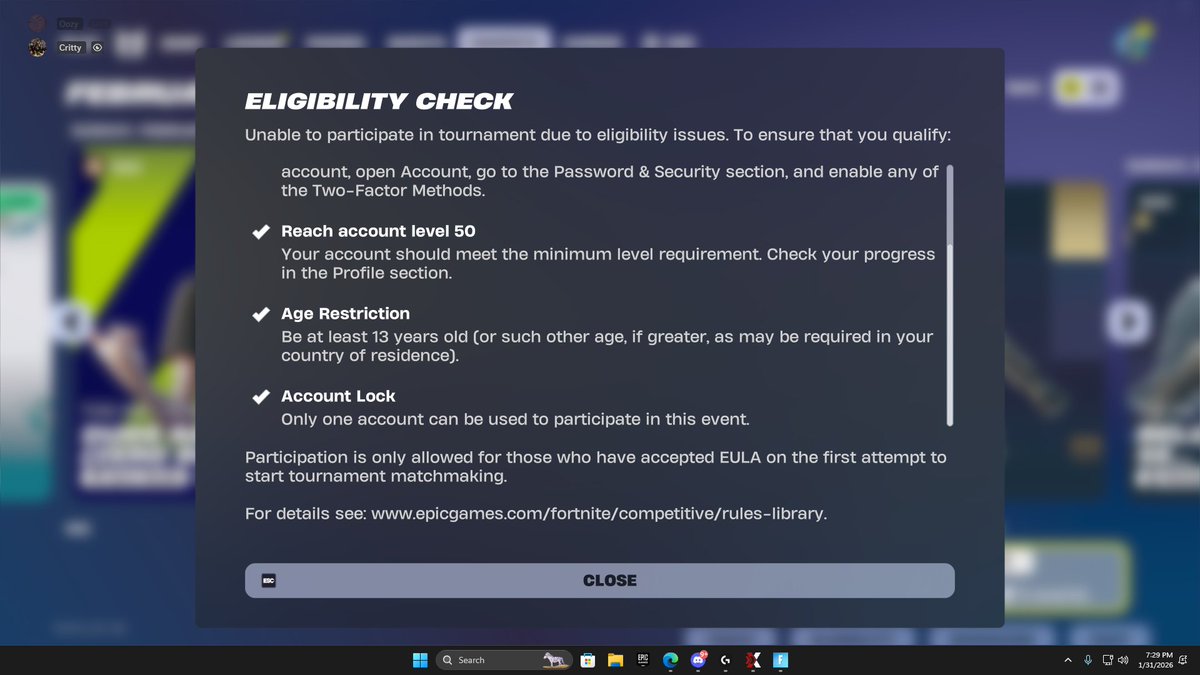 Jackson49533000's tweet photo. all requirements to play tournaments are met but it says my rank isn't high enough to play even though i am unreal. Any fixes so i can at least play west trials?
@FNCompetitive 
@FortniteStatus https://t.co/fEPowdt0UK