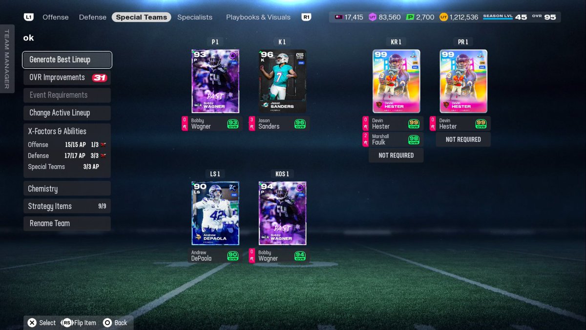 WesleyyG's tweet image. This is the best team in MUT.
50 Saints
20 Bears
20 Superbowl
99 Speed Hester , 98 Shaheed, 97 Vele at WR
99 Speed Shockey at TE
98 Speed Faulk RB
99 Speed Mcallister, 98 Deion, 97 Atwater, 97 Sammy Knight, 97 Jobe at DB
97 Speed Singletary User
This Team improves the most when