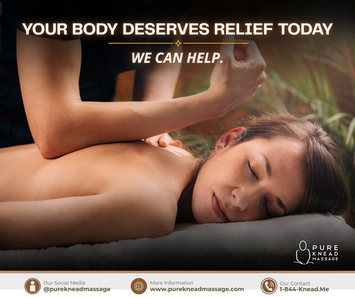 Your body deserves relief—and we’re ready to help.

Massage supports relaxation, comfort, and recovery when your body needs it most. Book today at purekneadmassage.com

#MassageTherapy #PainRelief #StressRelief #MobileMassage #Wellness #BookMassage