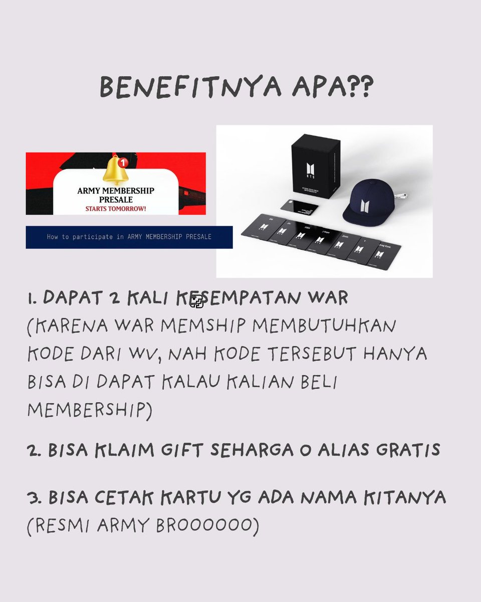 koimiligayaa's tweet photo. 299K tapi rasanya kayak invest masa depan 😌
BTS Membership =
✔️ Benefit seabrek
✔️ Akses eksklusif
✔️ Bisa ikut war tiket konser 2x

ARMY sejati pasti paham ini worth it atau nggak 💜
DM kalau mau checkout ✨
#ARMY #BTSMembership #memshipkonser #BTS_WORLDTOUR 
@Jiloveid https://t.co/yaRKArM96r
