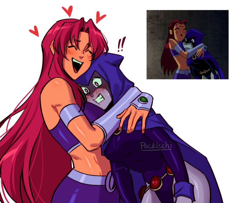 old redraw i did of one of my fave starfire x raven moments 🥺🩷