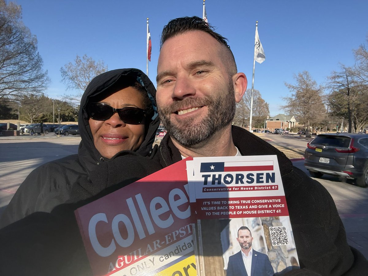 MattThorsenHD67's tweet photo. I love working the polls! A lot of patriots out today voting for Colleen in Plano. Colleen going in…@MattThorsenHD67 coming out. #txlege #NOTARINO @CollinGOP @cityofplanotx @sayinwithalisha @AmyWinkel4 @rohitjoycpa https://t.co/dWdZa1eJyX