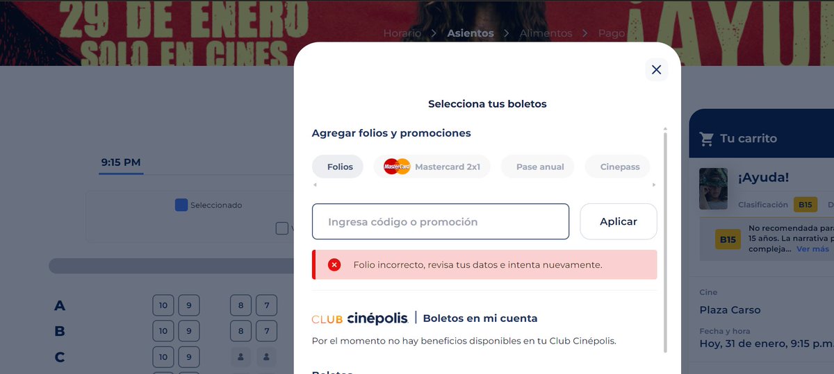 AlexBernaldf's tweet photo. @Cinepolis que onda, siguen sin aceptarme mis folio ni por la app ni en la pagina @AyudaCinepolis https://t.co/iXfVpoRddV