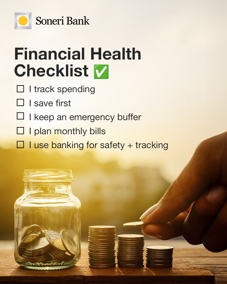 Screenshot this checklist. If you ticked only 1–2 boxes, that’s okay - start now and build.

#SoneriBank #RoshanHarQadam #FinancialWellnessMonth #MoneyHabits #MoneyChecklist