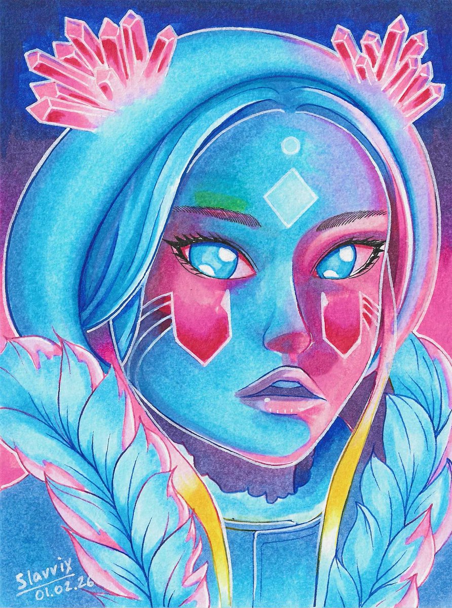 slavvix26's tweet photo. Portrait Study
#sketch #anime #portrait #semirealistic #marker #alcoholmarker #markerdrawing #emotional #neon #makeup #blue #pink #purple #fur #crystal #analoque #traditional #smallartist https://t.co/hdTWdw33fs