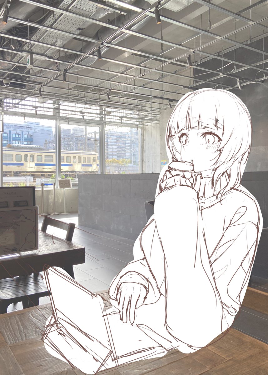 WIN_E_1125's tweet image. これは博多のバスターミナルで作業をする果林ちゃんです