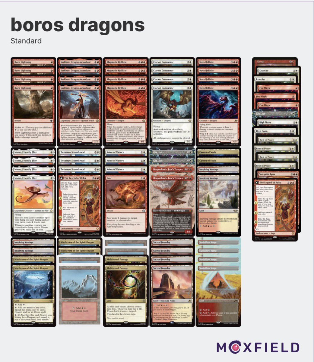 dragon_mire's tweet photo. Had a decent run with Boros Dragons at a 27 player RCQ(1st seed after Swiss). Lost in top 8, but deck is solid in this meta and probably will continue to experiment with the best card for the 2 drop spot. https://t.co/DJXSFtXR9M