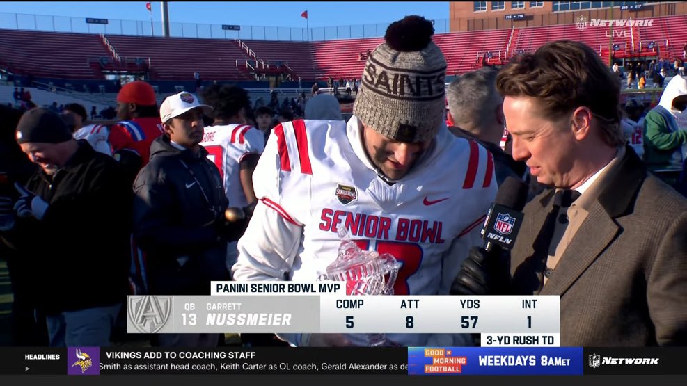 Garrett Nussmeier was named Senior Bowl MVP 🔥