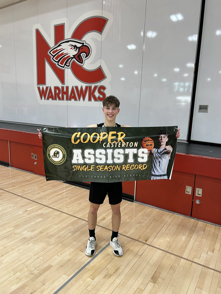 GrenBball's tweet photo. Congratulations to junior @Coopcass0344 for breaking @CoachLasto single season assists record @GrenAthletics

Cooper tied the record last night against Conant &amp; set it tonight against North Chicago. 

Congratulations Cooper!

@Dion_JTsports @dhpreps @michaelsobrien @tdc200 https://t.co/GrQ6l8MO4P