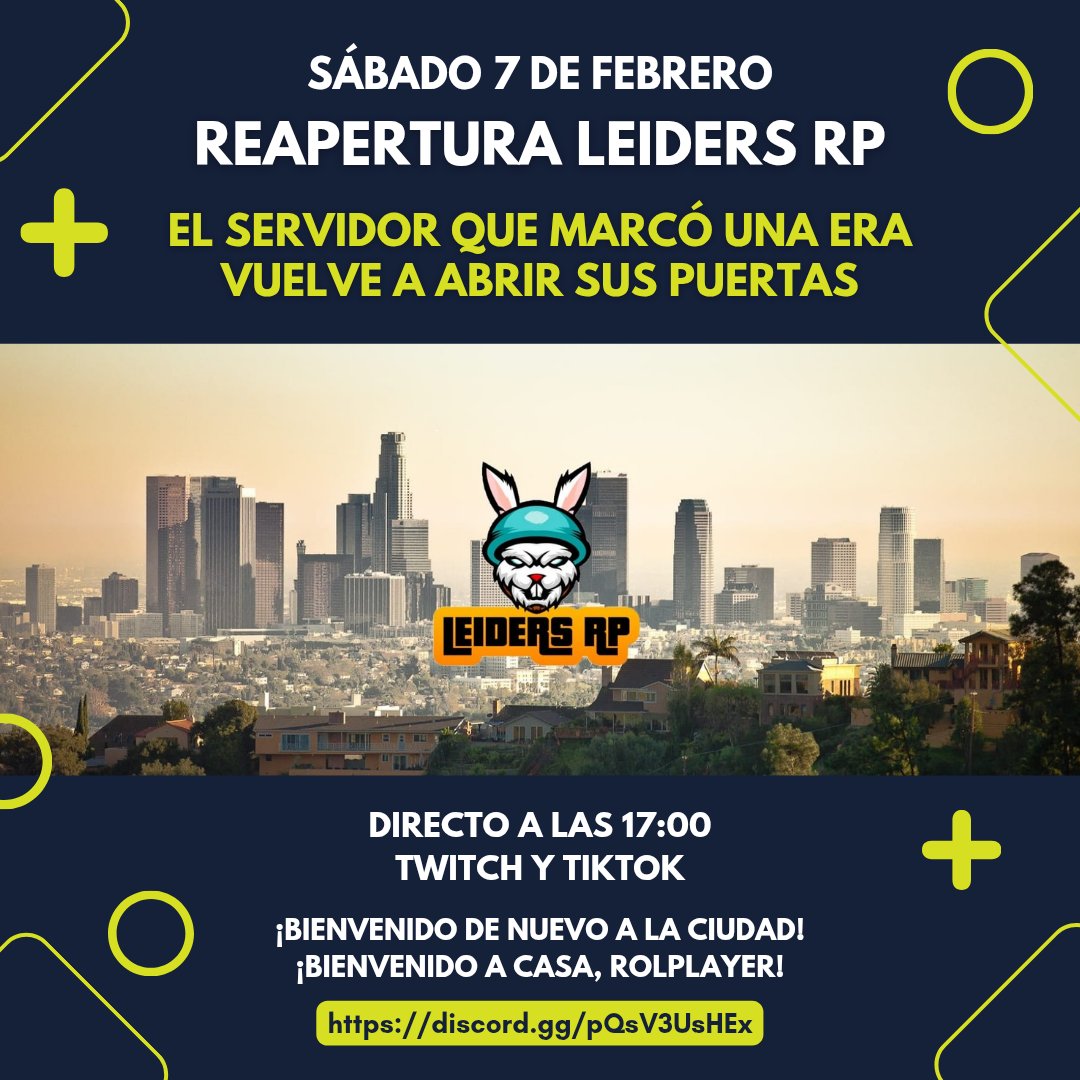 LeidersRP's tweet photo. 🔔 REAPERTURA OFICIAL – LEIDERS RP 🔔

📅 Sábado 7 de febrero
Vuelve LEIDERS RP, el servidor de roleplay de consola que marcó una época.

Después de meses de trabajo en sistemas, normativas y mejoras,  
la ciudad abre de nuevo sus puertas para OG’s, veteranos y gente nueva. https://t.co/71bpNKg8EV