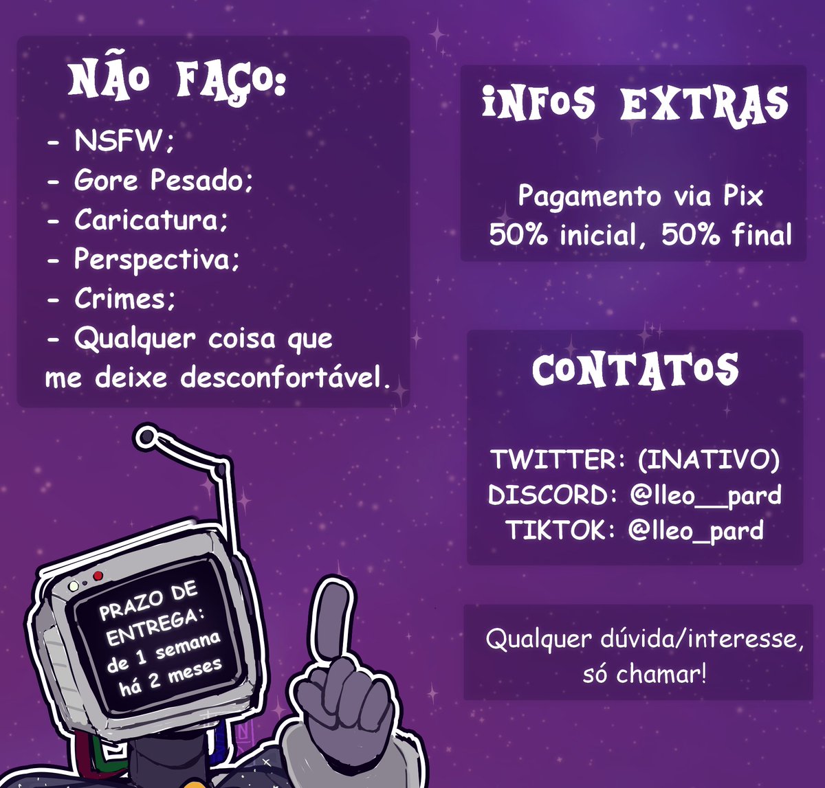 lleo_pard's tweet photo. As comissões VOLTARAM ✨
Caso tenha interesse, só me contatar pelo Discord ou TikTok!
#DrippingCats #commission #commissionsopen https://t.co/ZaAfEptIrN
