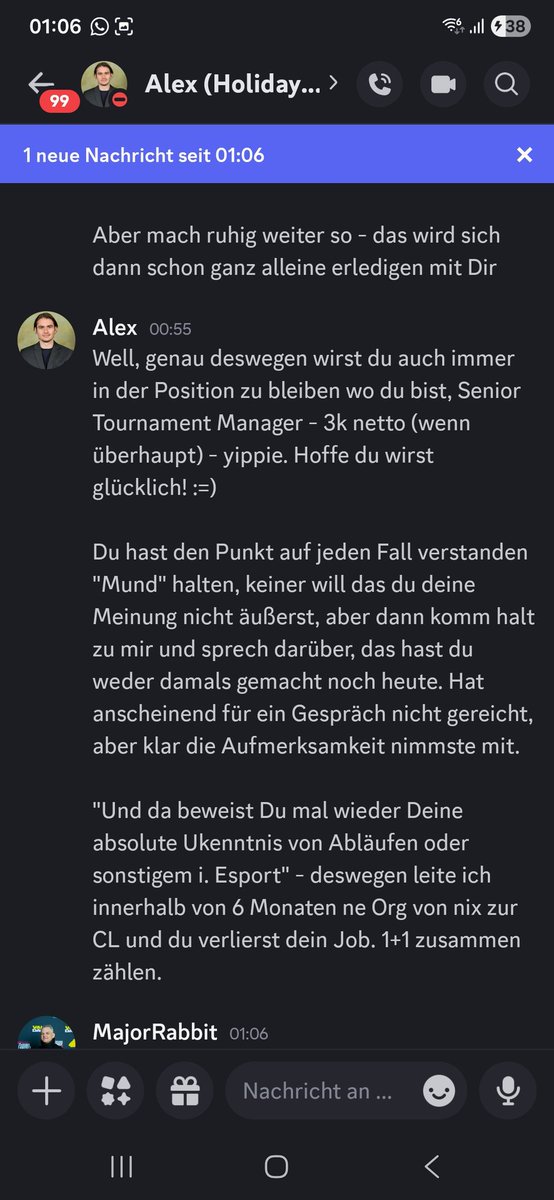 <a href="/mucalexval/">Alex</a> <a href="/sizzerinoo/">Sizzer</a> Werd so ungern um die Möglichkeit der Antwort gebracht Alex - eine private Diskussion starten und dann blocken weniger smart bei solchen Aussagen

Dann also hier und damit es nicht aus dem Kontext gerissen ist die vorige Konversation angehangen - Grüße vom Geringverdiener 

Aber