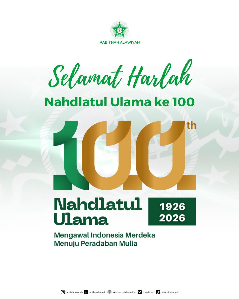 Rabithah Alawiyah Mengucapkan Selamat Harlah Nahdlatul Ulama ke 100 Tahun