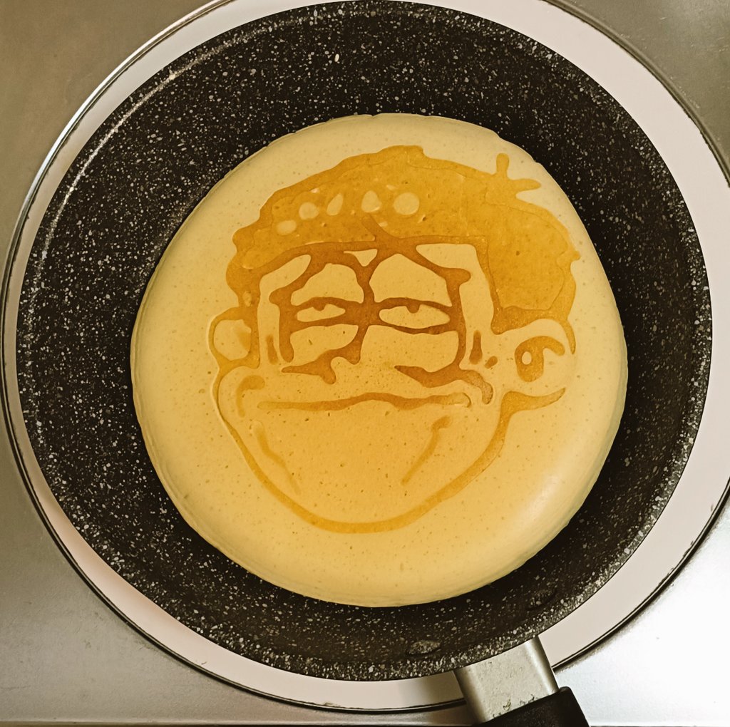 oisuika's tweet photo. 今朝も今朝とてパンケーキを焼く🥞
変顔一松パンケーキ！

「いいから拇印だオラぁあ！！」🥞 https://t.co/QkgycI83vf