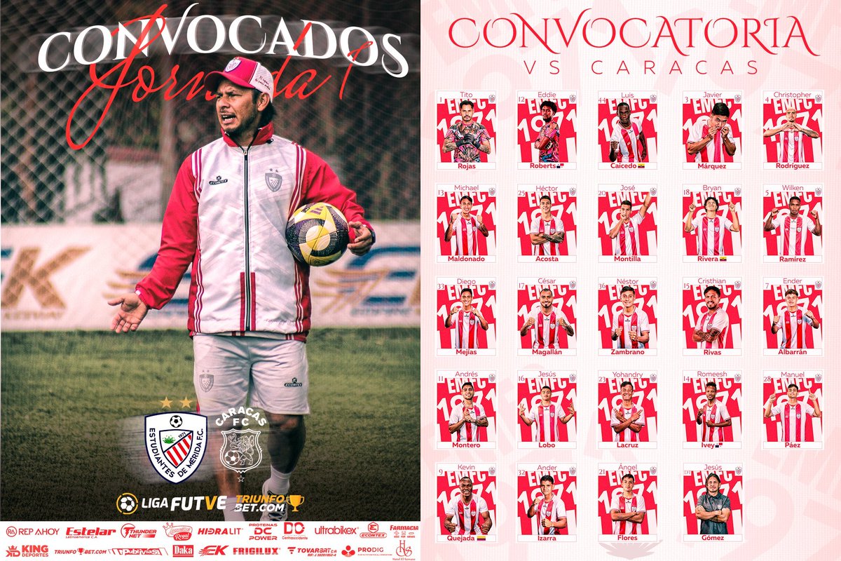 PRIMERA CONVOCATORIA 🔴⚪

Para el DT <a href="/pulgagomez/">Jesus Gomez</a> al mando de <a href="/EstudiantesMEFC/">Estudiantes de Mérida FC</a>