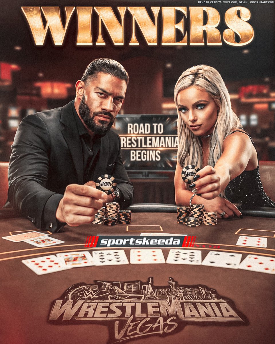 SKWrestling_'s tweet photo. Liv Morgan &amp; Roman Reigns have hit the jackpot by winning their respective Royal Rumble matches, punching their tickets to World Title matches at the biggest stage. 
The Road to WrestleMania begins! 🔥

@YaOnlyLivvOnce @WWERomanReigns https://t.co/9NvBpMXUEA