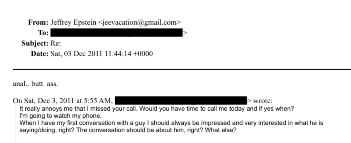 MackTheReturnOf's tweet photo. "When I have my first conversation with a guy I should always be impressed and very interested in what he is saying/doing, right? The conversation should be about him, right? What else?"
 
Epstein: "anal.. butt ass." https://t.co/bDHONNDf5w
