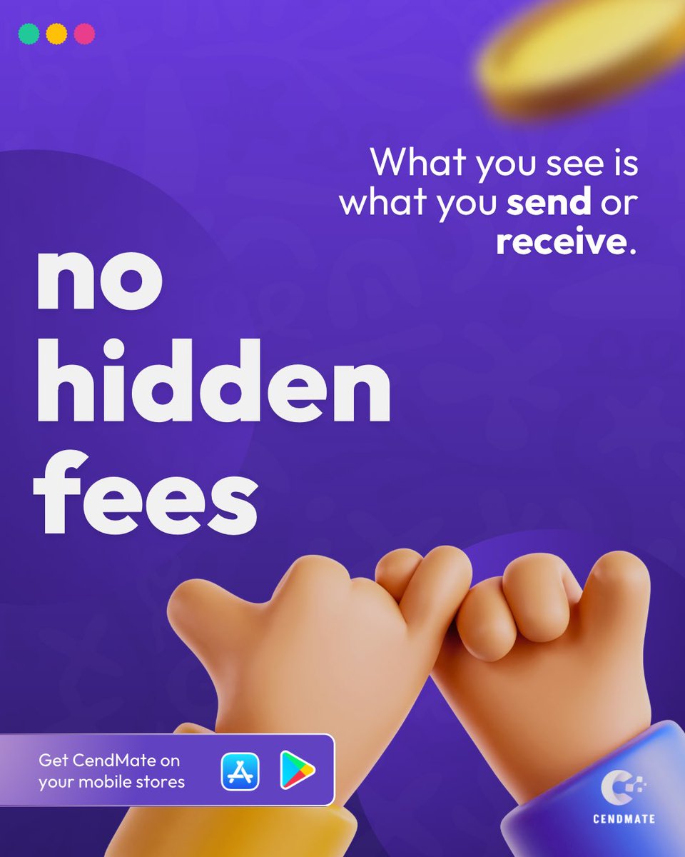 No small print. No hidden rates.
What you see is what you send/receive. Period.

Download CendMate today on your mobile stores. 🔒 
#crossborderpayments