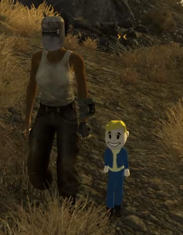 werepacmanfrog's tweet photo. idownloaded this super borked vault boy companion mod for fnv and it honestly kind of sucks but hes like 2 foot tall and follows me around and calls me his bff so its worth it https://t.co/ZDSxnLbGEh